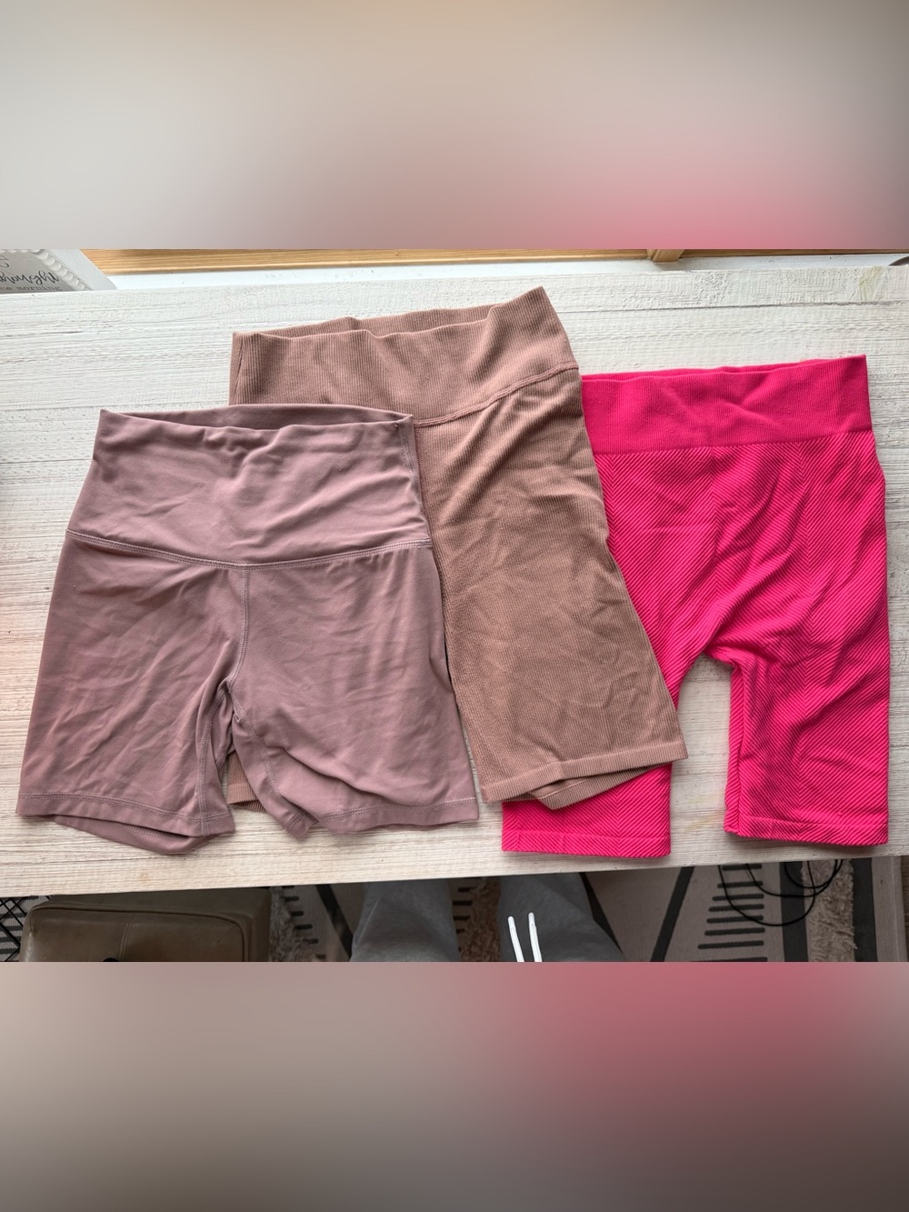 Women's High-Waist Ribbed Biker Shorts - Mauve, Taupe & Hot Pink